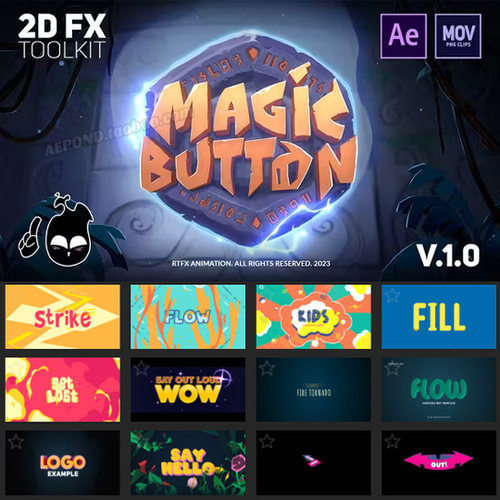 2D卡通能量流体烟雾爆炸特效动画AE脚本RTFX_Magic Button