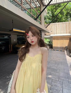 bear熊熊 绝美海边度假风黄色吊带连衣裙女夏 店 小个子法式