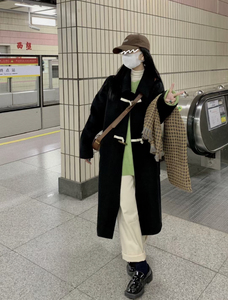 bear熊熊的店 150小个子秋冬牛角扣双面呢大衣女学院风外套中长款