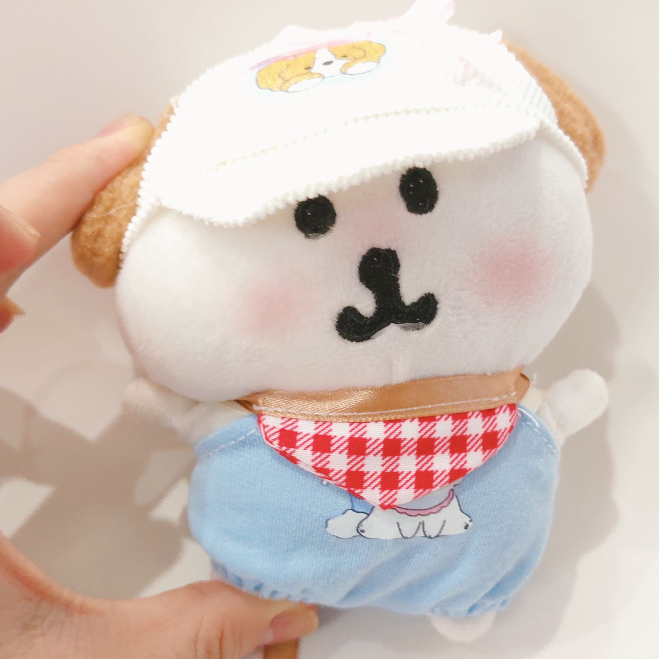 到手两套】10cm棉花娃娃自嘲熊衣服遮阳帽宝宝外出渔夫帽挂件娃衣