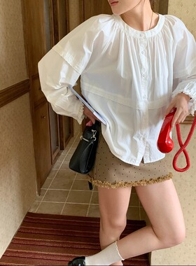 海曼女装早春新款 甜美减龄蕾丝花边圆领长袖衬衫HZ53882