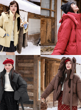 韩系立领小熊连帽棉服冬新款胖mm大码女装宽松显瘦保暖外套65531