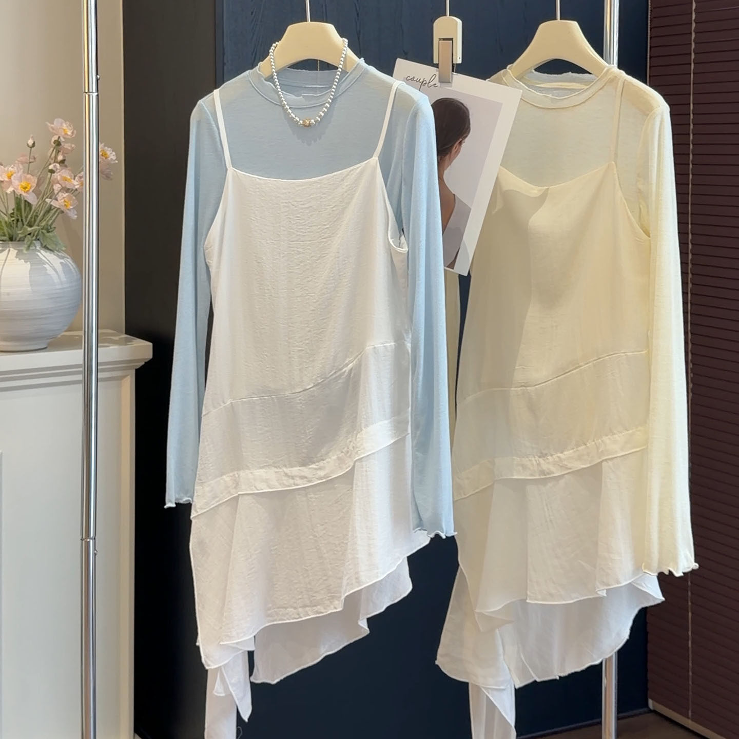 韩系设计感不规则背心裙女夏新款修身百搭叠穿打底T恤吊带两件套