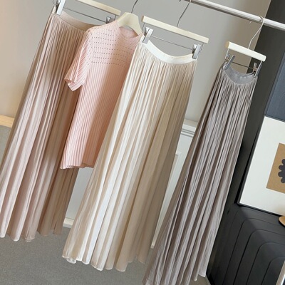 法式高级感流光缎面半身裙女夏新款气质高腰垂感大摆A字百搭裙子