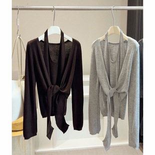 设计感绑带假两件挂脖针织打底衫女春季新款韩系穿搭收腰显瘦上衣