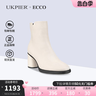 222613 粗跟显瘦短靴中筒皮靴 雕塑55 Ecco爱步女鞋 2024春秋新款