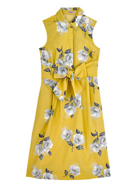 【国内现货】Cath Kidston 黄色玫瑰棉质无袖连衣裙修身腰带