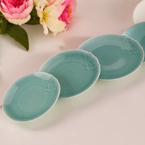 精品青瓷祥云菜盘7寸圆形醋碟