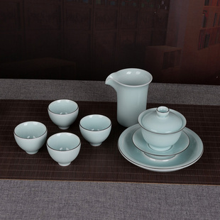 龙泉流转千年青瓷功夫茶具盖碗茶杯壶承组盒套装家用陶瓷中式茶具