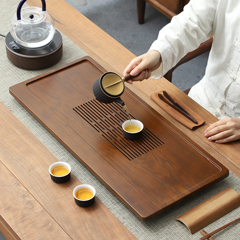 竹制储排两用抽屉式茶盘