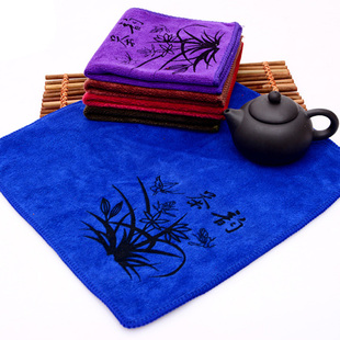 新品烫花茶韵茶巾超细纤维印花功夫茶小方巾吸水磨毛多功能手帕