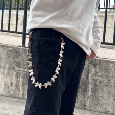 Papr裤链蝴蝶金属cleanfit设计高级感ins银色牛仔裤链条缠绕挂链