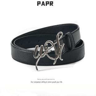 PAPR 原创设计百搭真皮腰带LOGO金属皮带女士时尚扣头皮带