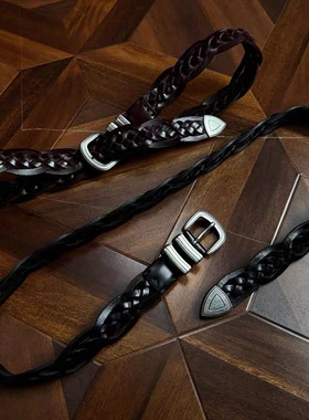 Oclin手工编织头层牛皮腰带西部风差异化通勤 定制做旧五金