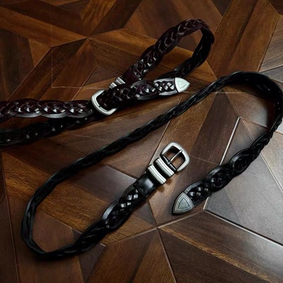 Oclin手工编织头层牛皮腰带西部风差异化通勤 定制做旧五金