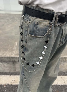 Papr高级感双层cleanfit手工金属裤链原创四叶草裤腰链挂件装饰