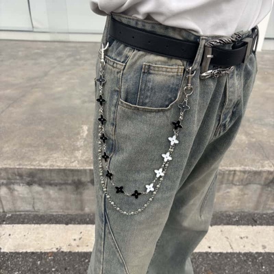 Papr高级感双层cleanfit手工金属裤链原创四叶草裤腰链挂件装饰