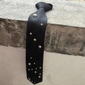 不规则原创设计珍珠白钻石高级感痞帅领带无性别款 黑色免手打领带