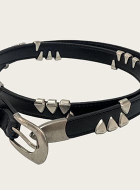 Borrowed Project金属爪扣铆钉腰带植鞣头层牛皮手工镶嵌针扣皮带