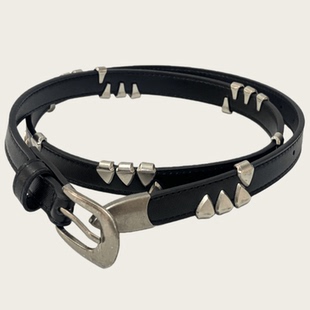 Borrowed Project金属爪扣铆钉腰带植鞣头层牛皮手工镶嵌针扣皮带