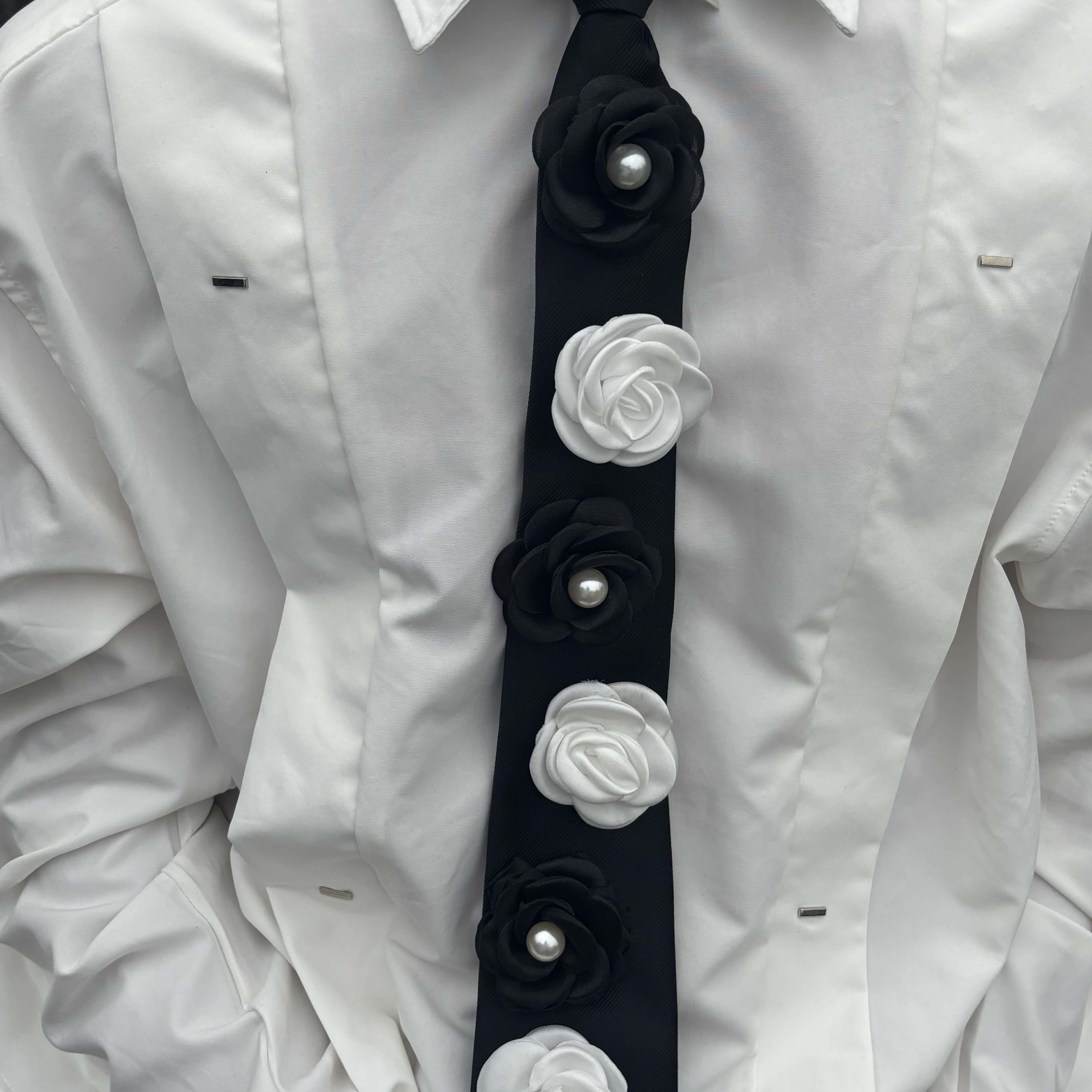 Papr原创纯手作暗黑花朵领带 小众设计凹造型立体玫瑰西服领带