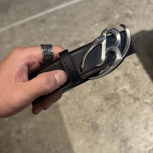 PAPR原创立体合金LOGO小众设计感腰带烫银印花百搭皮带