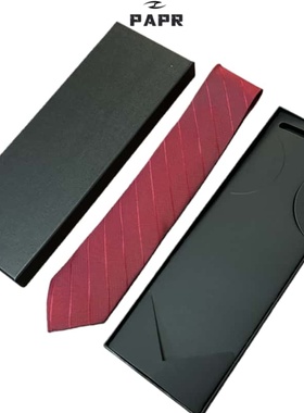 Papr红色喜事结婚领带男正装新郎伴郎婚礼商务手打条纹领带