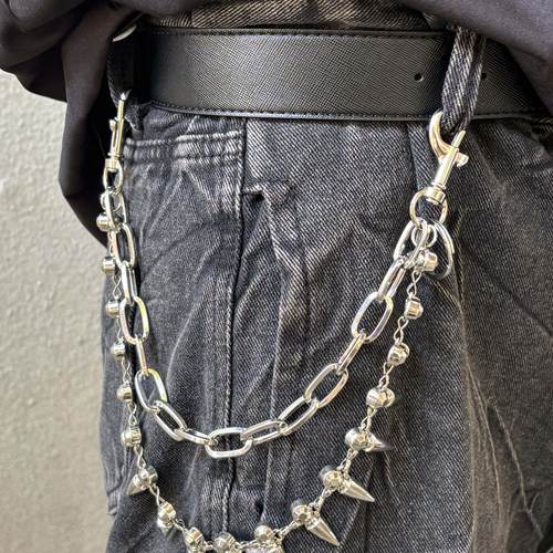 Papr暗黑哥特风朋克铆钉链条腰链