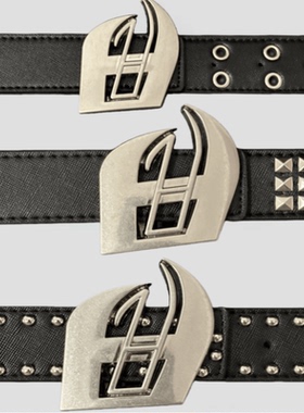 Papr头层牛皮重工铆钉皮带潮流黑暗美风式金属扣气眼腰带男女同款