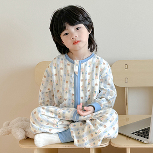 睡袋儿童连体衣春秋款男童棉麻纱布长袖薄款小孩春季婴儿防踢被女