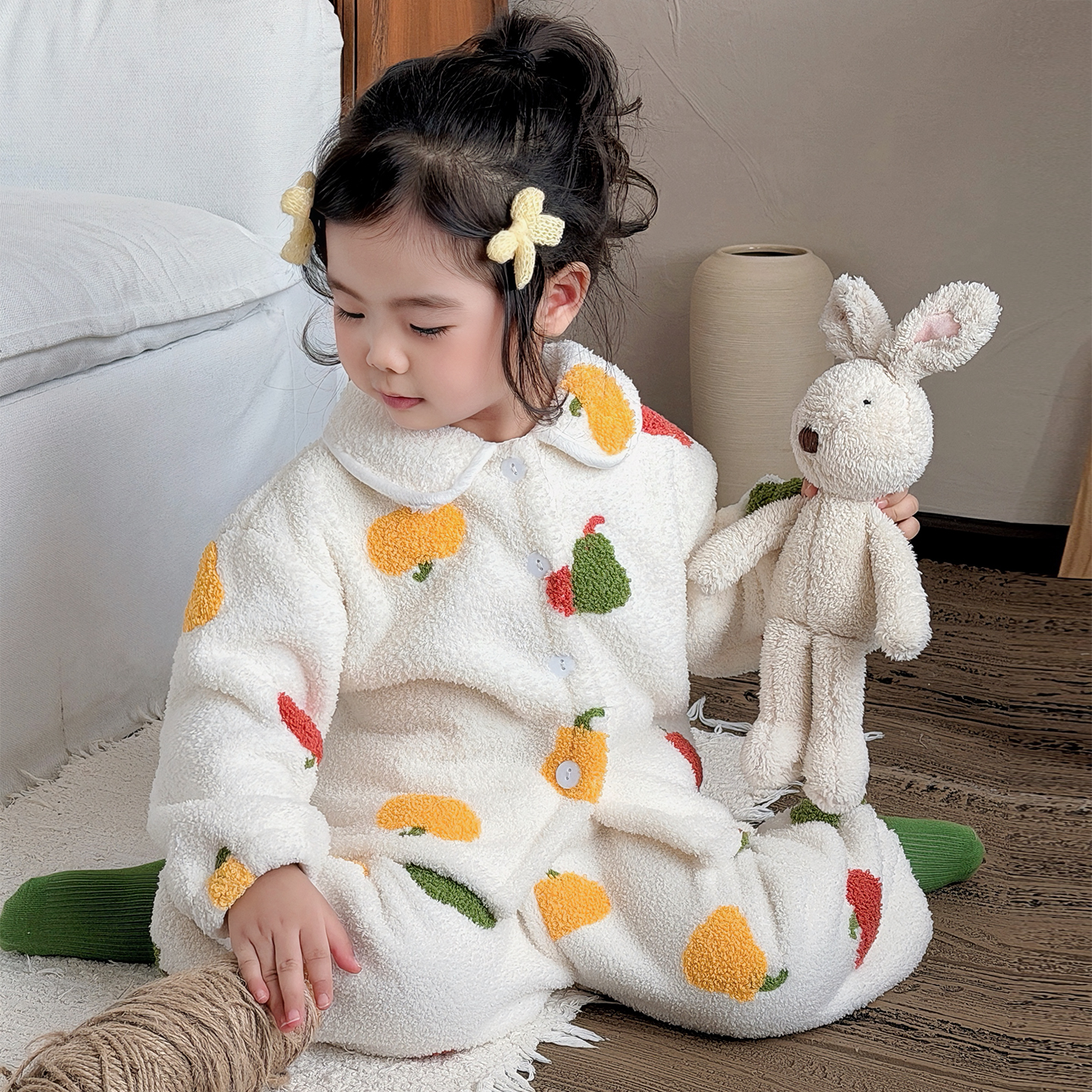 珊瑚绒儿童家居服秋冬季韩系可爱