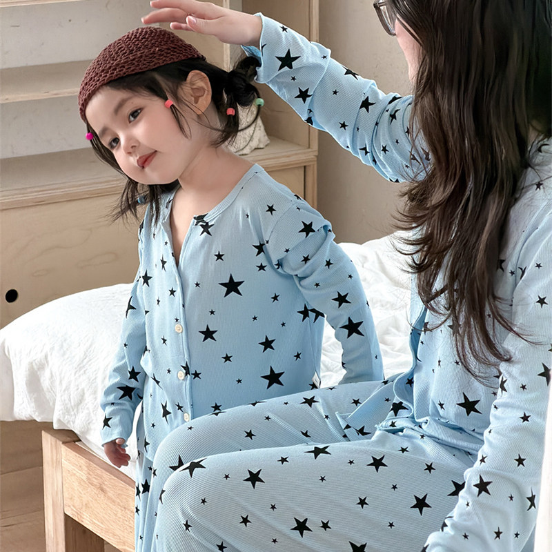 2026新款男女童休闲家居服套装春季网红亲子薄款母女睡衣长袖长裤