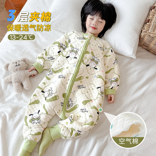 睡袋儿童秋冬款加厚夹棉连体睡衣