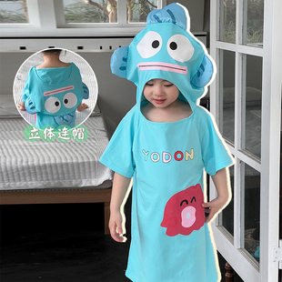 创意儿童睡袍夏季中大童网红连体睡衣短袖夏天薄款小丑鱼卡通睡裙