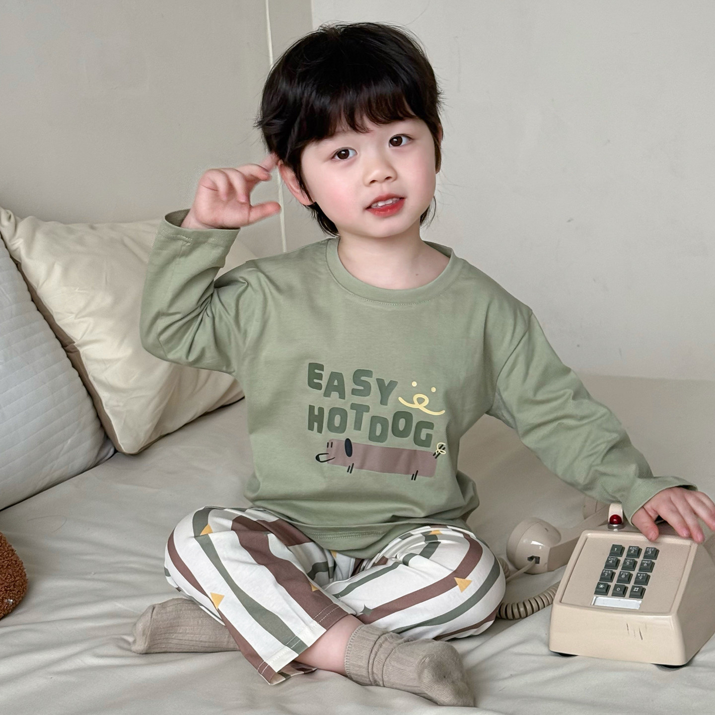 2026新款男童睡衣春秋季纯棉儿童透气宽松休闲小孩家居服长袖套装