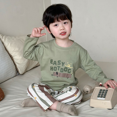 2026新款男童睡衣春秋季纯棉儿童透气宽松休闲小孩家居服长袖套装
