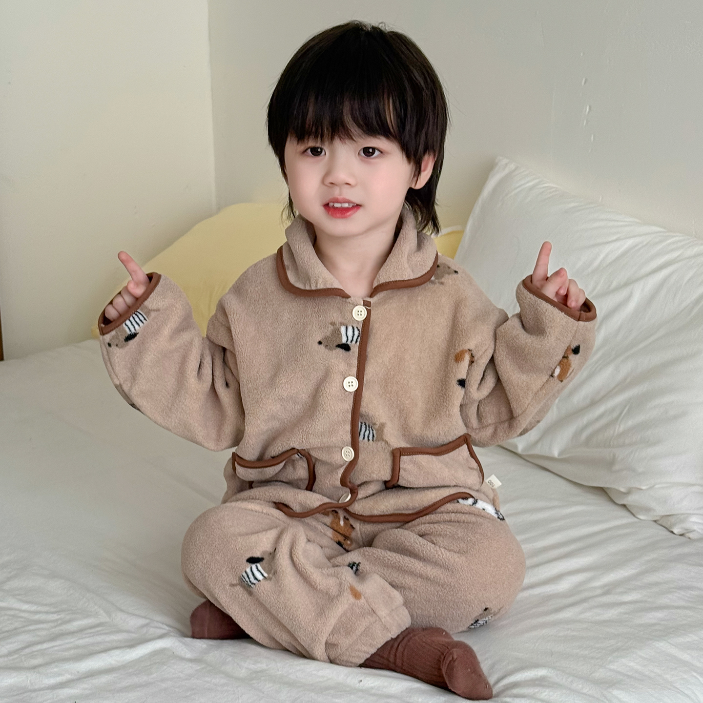 韩系男童翻领睡衣珊瑚绒秋冬加厚