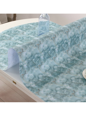 椭圆形餐桌布台布3d大理石桌垫软玻璃茶几桌布蓝色台面桌面保护膜