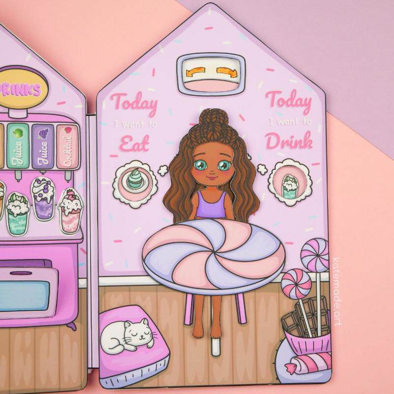 DIY PAPER ART MATERIAL PRINTING SWEET CANDY HOUSE 13 SHEETS UNFINISHED QUIET BOOK POP-UP BOOK PRODUCTION