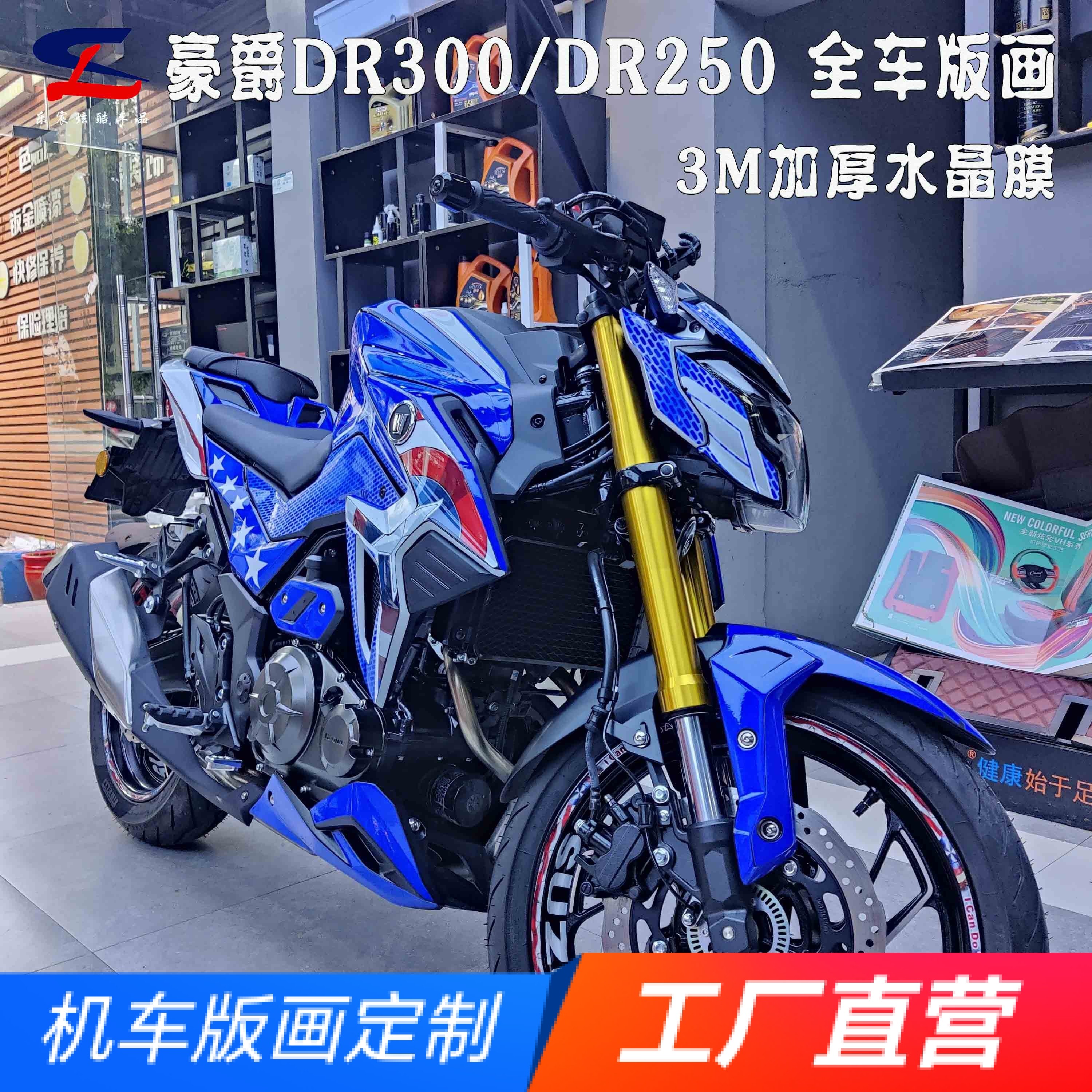 定制适用豪爵dr300 dr250版画贴纸贴花摩托改装全车贴膜贴画拉花
