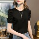 高级感轻奢纯棉体恤爆款 黑色短袖 泡泡袖 法式 上衣 t恤女夏2026新款