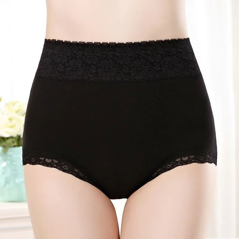 蕾丝边纯棉内裤女高腰收腹包臀提臀中年抗菌档女士红色纯棉2025年