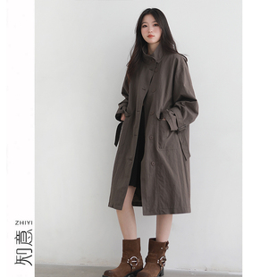 知意皱感锦棉廓形工装 大衣 风衣外套女2025春秋简约休闲立领中长款