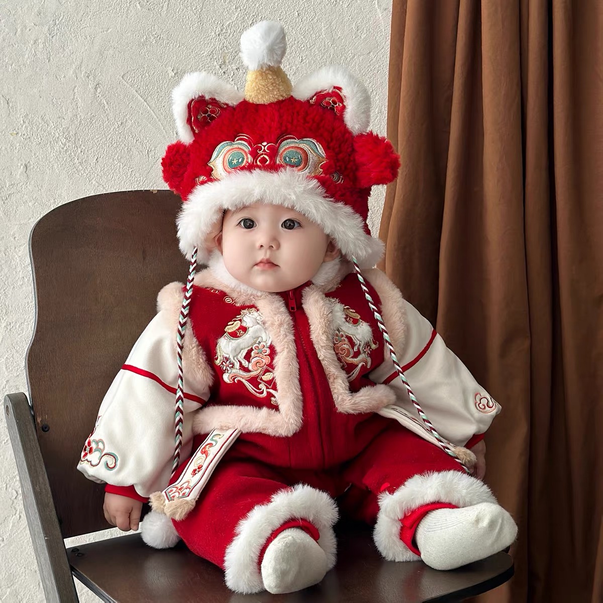 婴儿拜年服冬装连体衣宝宝新年衣服冬季新生幼儿冬天保暖喜庆棉服