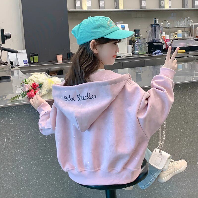 여아 재킷 봄 재킷 2024 새로운 아동 유행 봄 가을 후드 이른 봄 큰 아동 재킷