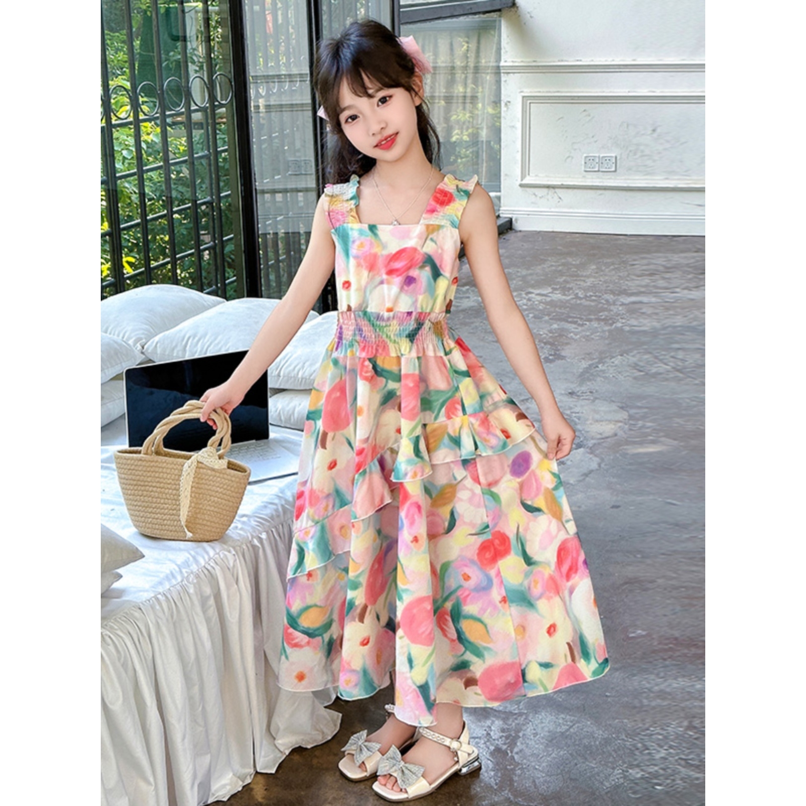 女童吊带裙夏装2024新款儿童夏季洋气网红连衣裙大童女装沙滩裙子