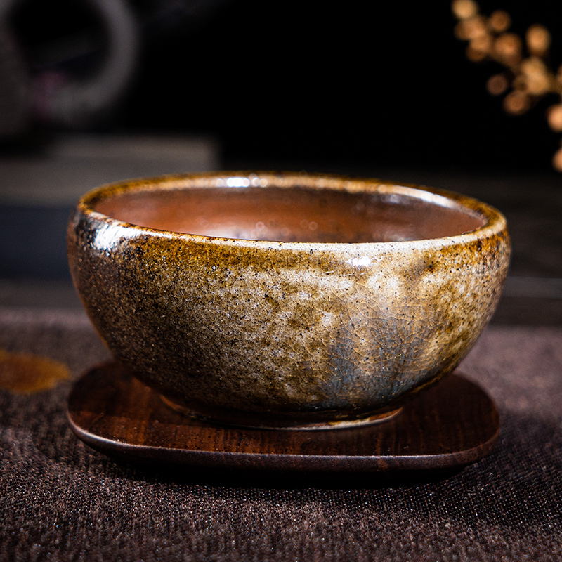 云南龙窑土陶杯手工柴烧杯自然落灰不上釉复古粗陶柴烧主人杯单个