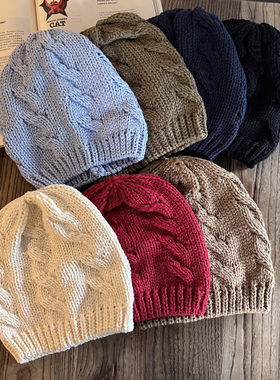 韩国秋冬纯色复古麻花保暖毛线帽子潮男女街头百搭黑色针织情侣帽