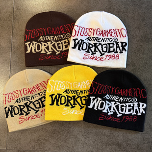 美式潮牌字母提花豆豆毛线帽子男女秋冬新款保暖撞色酷潮滑板冷帽