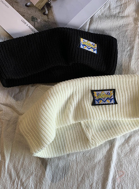 韩国原宿风黑色毛线针织运动发带女外出秋季街头雅痞发箍短发头带